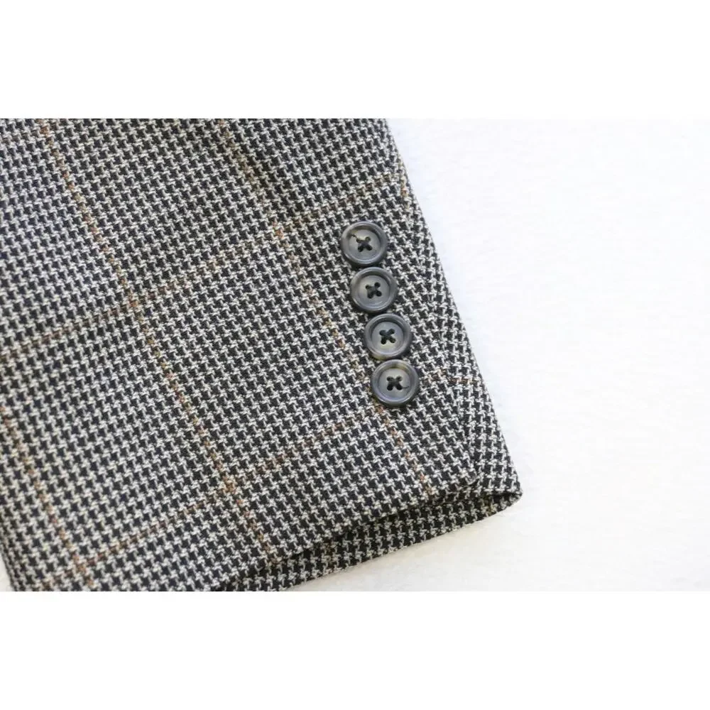 Jos A Bank Blazer Silk Wool Houndstooth 3 Button Sports Jacket Mens Size 44 Long - Picture 7 of 11